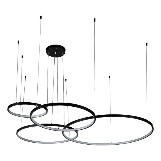 Lustre Pendente Moderno Anéis Led 143w 4 Aros Preto Textura 127/220V