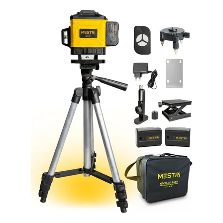 Kit Nível A Laser Verde 12 Linhas Esquadro + Suporte + Tripé Recarregavel Profissional Prumo Autonivelante Mestri