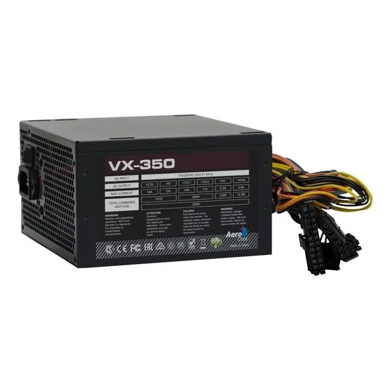 Fonte de Alimentação ATX para PC Gamer 350W Aerocool VX-350W 20+4 Pinos Advanced Technologies VX Series Black Sem Cabo 127/220V