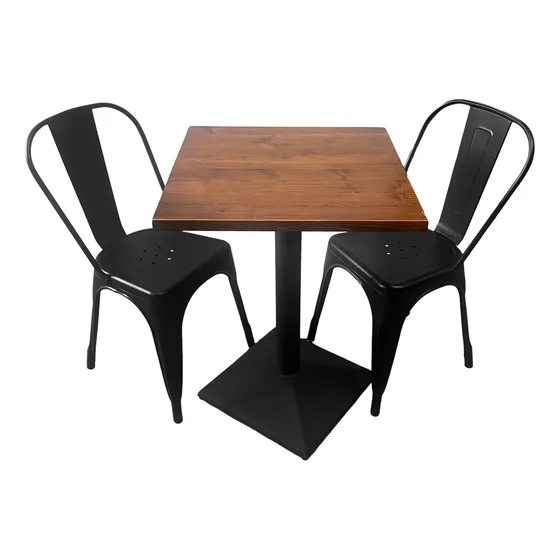 Set Mesa 60x60cm De Madera Maciza + 2 Sillas Tolix