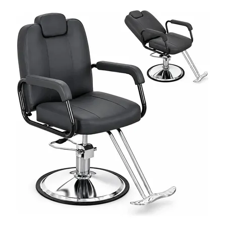 Sillón De Barbero Profesional Silla De Barbería Ajustable Negro Reclinable Redonda