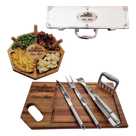 Kit Churrasco Maleta Tabua Petisqueira Nome Time Logo Laser