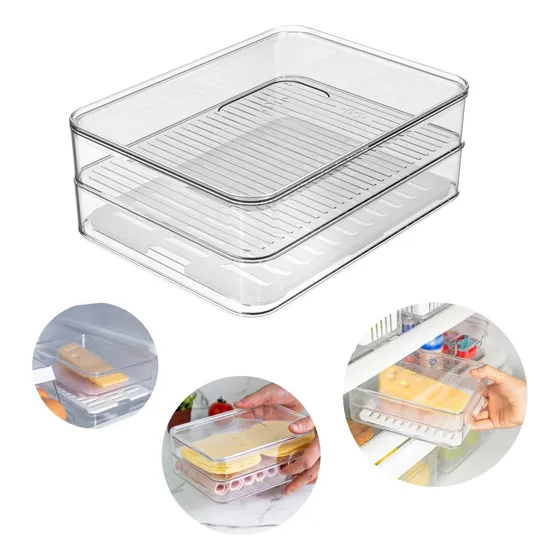 Porta Frios Duplo Organizador De Geladeira Divisória Natural