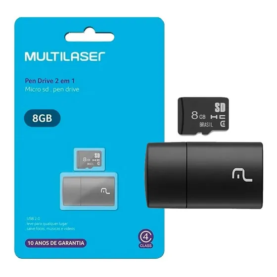 Pen Drive 8gb 2 Em 1 Classe 4 Micro Sd Usb 2.0 Multilaser