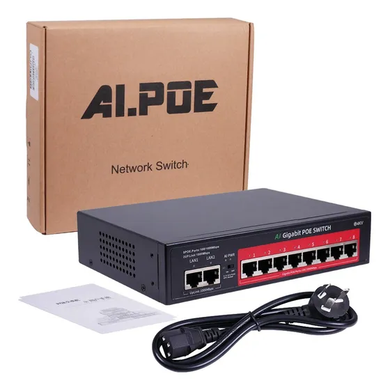 Switch Poe De 8 Puertos 1000 Mbps Y 2 Puertos Cascada