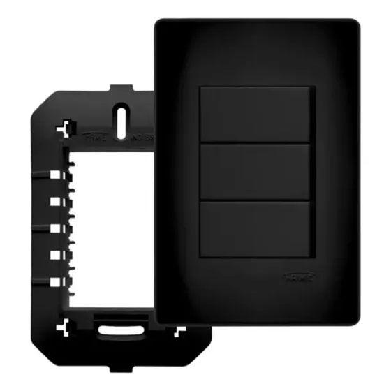 Interruptor Triplo Simples 4x2 Black Preto Fosco Fame