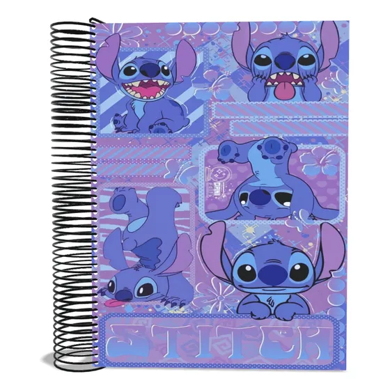 Caderno Stitch 10 Matéria Perfeito Rotina Escolar Branco