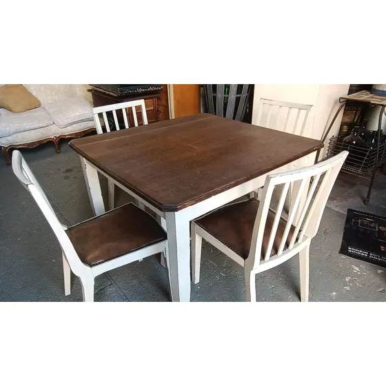 Antiguo Juego Comedor Cocina Mesa Silla Buena Madera Sano