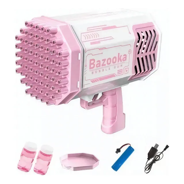 Bazooka Bubble Machine Tiger House Con 69 Agujeros De Burbujas Y Luz Color Blanco/Rosa