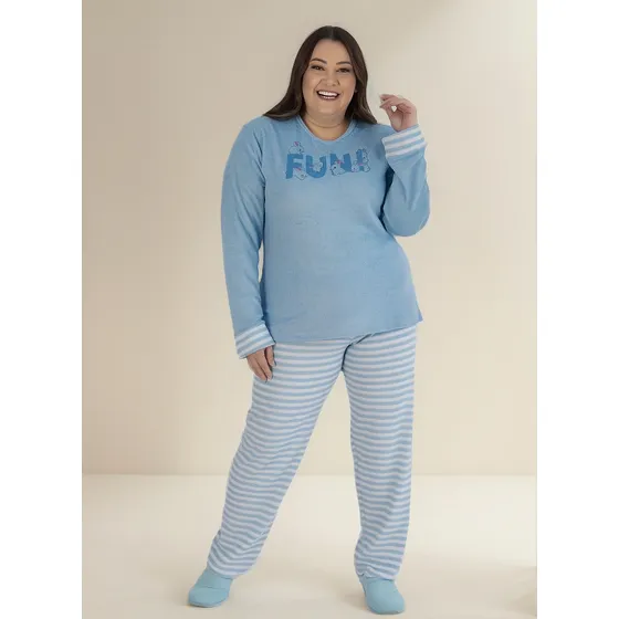 Pijama De Inverno Feminino Plus Size Plush Tamanho Especial