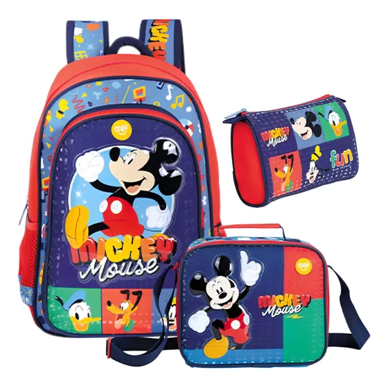 Combo Morral + Cartuchera + Lonchera Mickey Mouse Disney