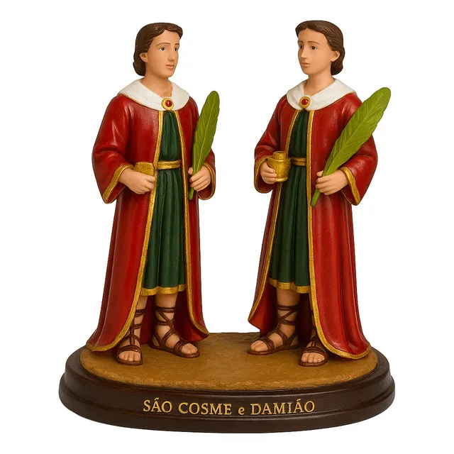 Escultura Imagem São Cosme E Damião Resina 20 Cm 