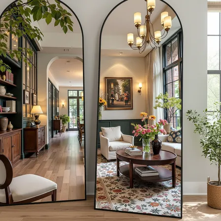 Espelho De Corpo Koonmi Oval Janela Moldura Metal 192*85 Preto