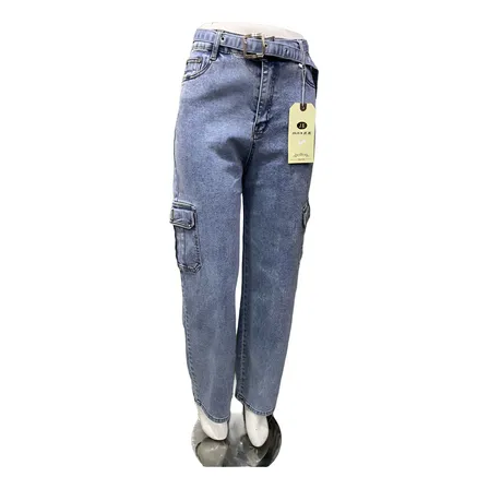 Jeans Mujer Palazo Con Cargo Y Full Push Up Tiro Alto