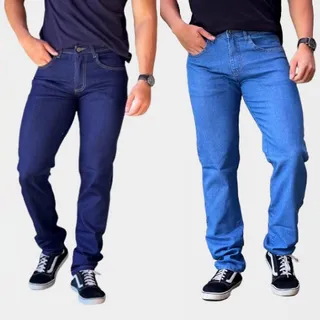 Kit 2 Calça Masculina Jeans Reforçada Com Elastano Reta Kit 2 Calça Masculina Jeans Reforçada Com Elastano Reta