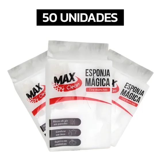 Kit 50 Esponja Mágica Bucha Melamina Multiuso Limpa Mancha Cor MaxClean
