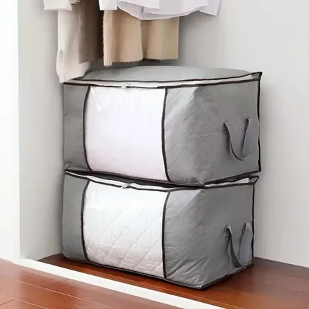 Kit 2 Saco Organizador 60×40×35cm Guarda Roupa Dobrável Cinza