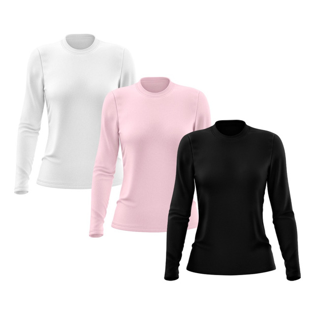 Kit 3 Camisetas Feminina Manga Longa Proteção Solar Uv 50 Kit 3 Camisetas Feminina Manga Longa Proteção Solar Uv 50