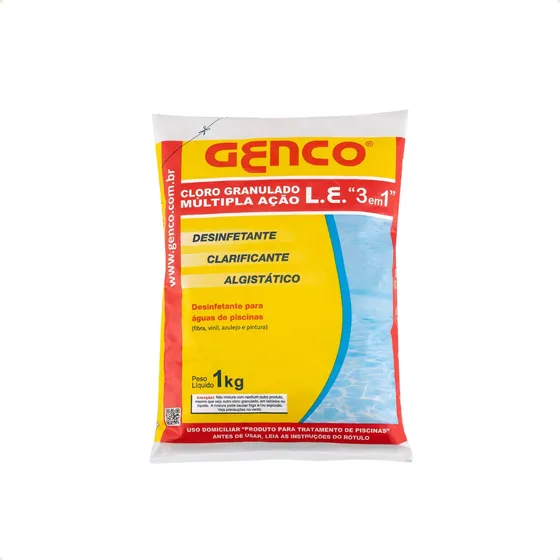 Cloro Granulado Piscina 1kg Multiação 3 Em 1 Genco