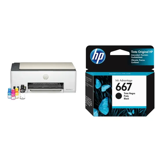 Kit Hp: Impresora Multifuncional Smart Tank 583 Blanco + Cartucho De Tinta 667 Negro