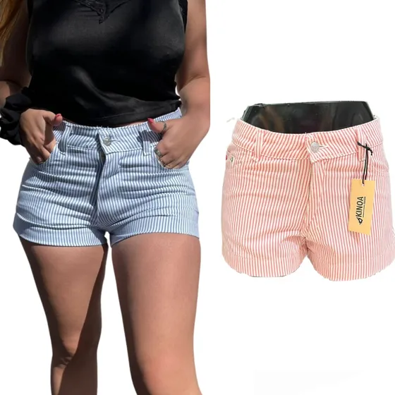 Combo Dos Shorts Rayados Rigidos Con Dobladillo Kinoa Denim