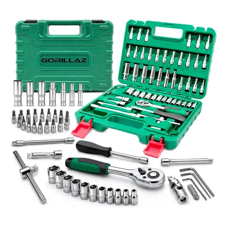 Kit Jogo De Soquetes Com 53 Pçs Ferramentas Chave Catraca Verde Verde