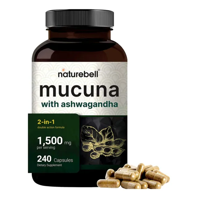 Mucuna Pruriens Organico + Ashwagandha 1500mg 240 Capsulas