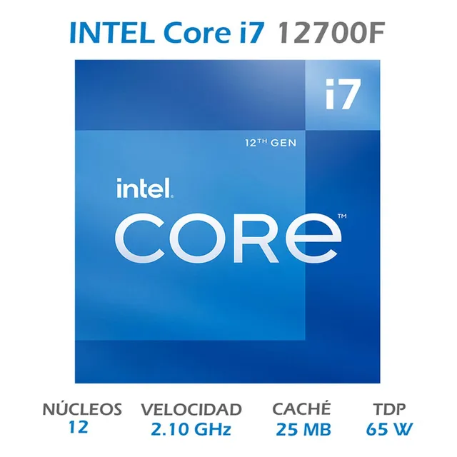 Procesador gamer Intel Core i7-12700F BX8071512700F de 12 núcleos y 4.9GHz de frecuencia sin gráfica integrada