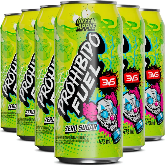 Prohibido Fuel Energy Drink Sabor: Green Apple - Pack Com 6 Unidades De 473ml - Pré Treino Líquido com Fórmula Exclusiva