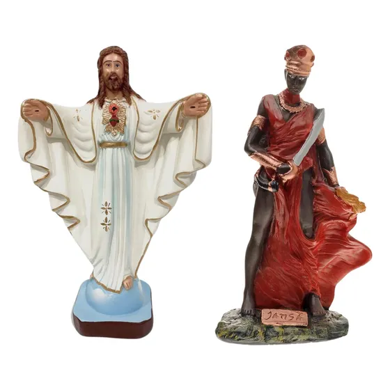 Imagem Oxalá E Iansã 23 Cm Orixás Gesso Escultura Umbanda