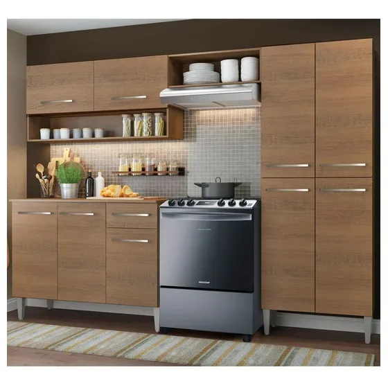Cocina Integral Madesa Emilly Sin Mesón De Acero 229 Cm Color Marrón