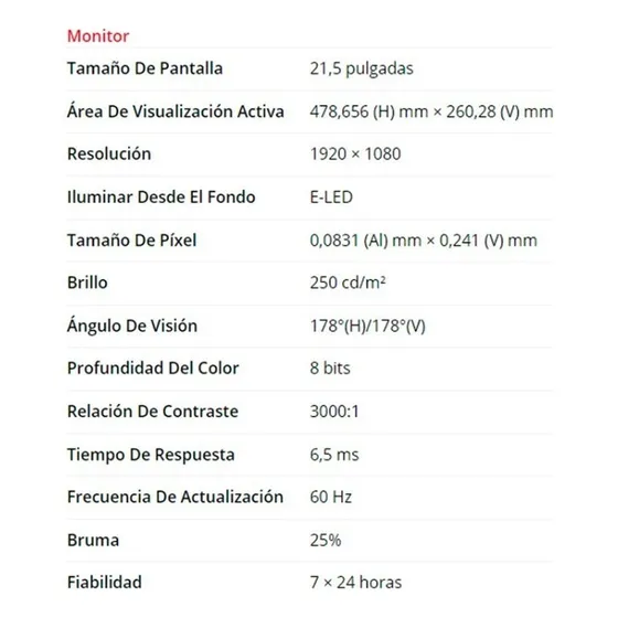 Monitor Hikvision con pantalla de 22" 60Hz 220V y resolución Full HD