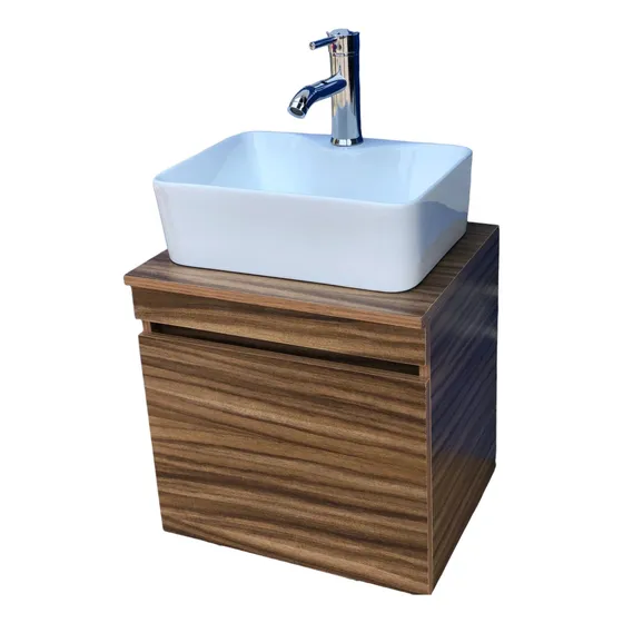 Kit Lavabo Cerámico + Gabinete  Y Accesorios Blanco Brillante