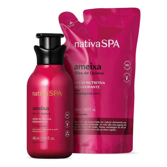 Kit Nativa Spa Ameixa: Loção Corporal 400ml + Refil 400ml Kit Nativa Spa Ameixa: Loção Corporal 400ml + Refil 400ml