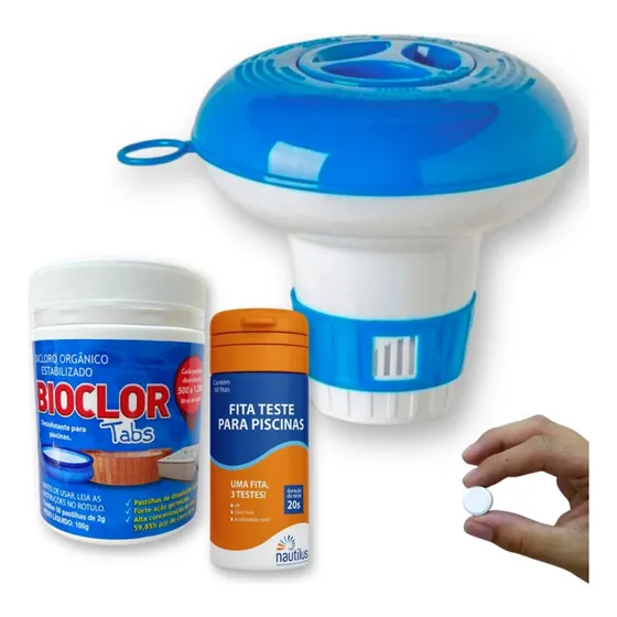 Kit Mini Pastilha De Cloro Com 50 Unid+ Mini Flutuador+ Fita