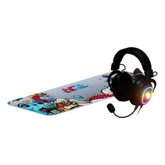 Headset Gamer Fallen Morcego Eco Rgb + Mousepad Gamer Fallen Ace Estendido 90x30cm