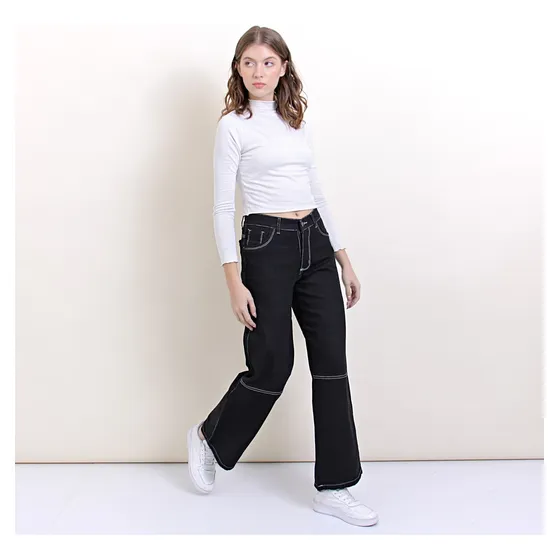 Pantalon Zaira Jeans Wide Leg Urbanos De Mujer