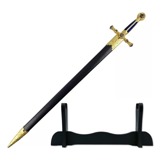 Espada Medieval Maçonica Azul Com Bainha E Suporte -top Luxo