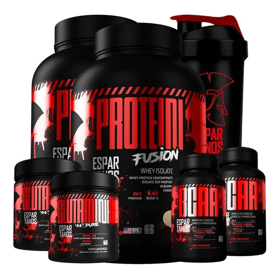 Combo Duplo Whey Fusion + 2x Bcaa + 2x Glutamina + Shaker