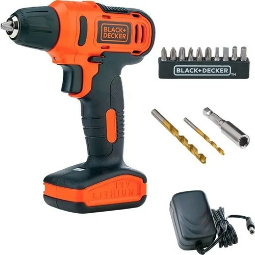 Taladro atornillador inalámbrico de 10mm Black+Decker LD12S 12V + 1 batería de 1.5Ah + accesorio con caja de cartón 220V