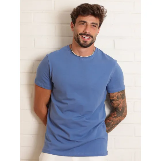 Camiseta Masculina Camiseta Básica Algodão Malha Peruana