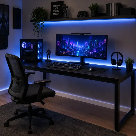 Mesa Gamer Industrial 150cm Para Setup E Escritório Pés Aço