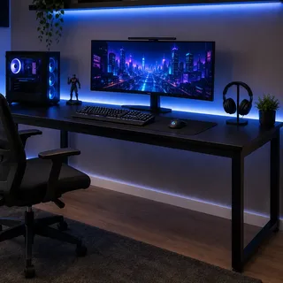 Maya Mesa Gamer Industrial 150cm Para Setup E Escritório Pés Aço Preto