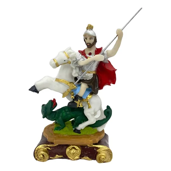 Escultura Imagem São Jorge 15 Cm Em Resina Cor Colorido