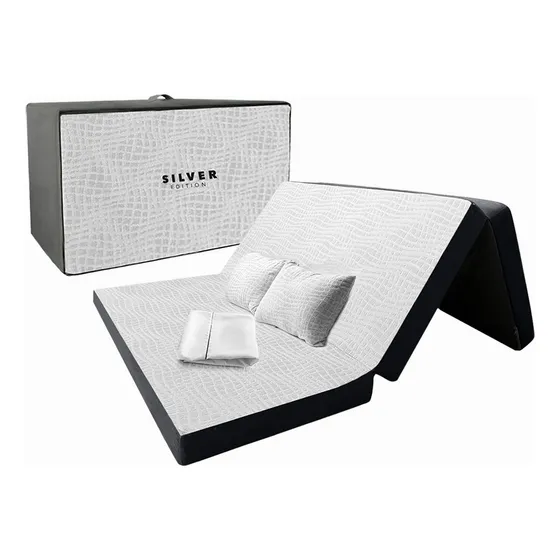 Colchón Queen Plegable Silver Edition + Sábanas + Almohadas Blanco