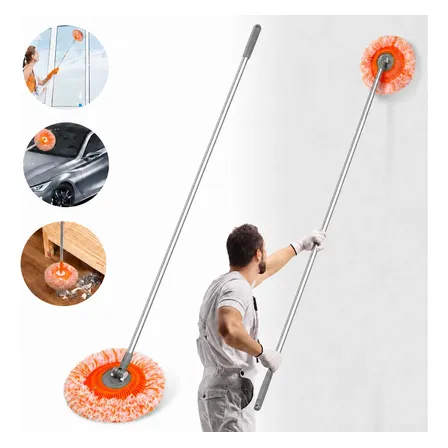Mop Esfregão 360° Microfibra Cabo Inox 1,5m Teto Parede Piso Laranja