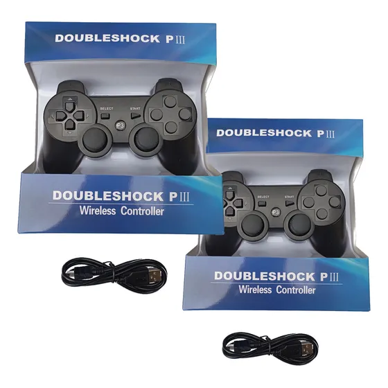 Kit 2 Manete Controle Compativel Sem Fio Ps3 Cabo Carregador - Bertolinstore
