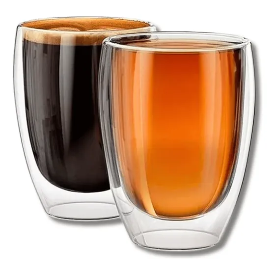 Copo Parede Dupla Vidro Café 2 Peças 250 Ml