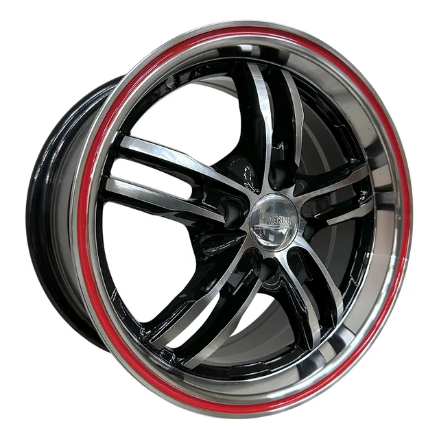 Llanta Deportiva Bk319 R14 4x100 Chevrolet Renault Toyota Vw Diamantado Negro / Linea Roja