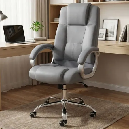 Cadeira De Escritório Presidente Premium Couro Ergonomica Cinza Couro Sintético